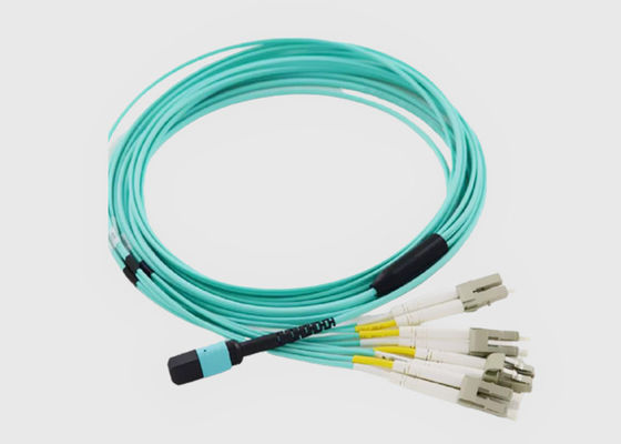 8 fibra OM3 Aqua Female al maschio MPO al cavo duplex di sblocco della fibra di 4x LC