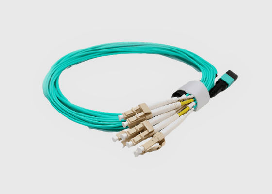 8 fibra OM3 Aqua Female al maschio MPO al cavo duplex di sblocco della fibra di 4x LC