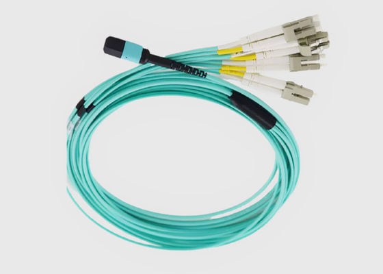 8 fibra OM3 Aqua Female al maschio MPO al cavo duplex di sblocco della fibra di 4x LC